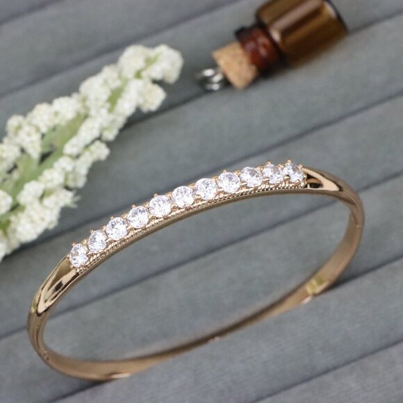 Elegant Rose Gold Bangle with Sparkling Round Stone Row Accent, XPBL0481 - Picture 1 of 11